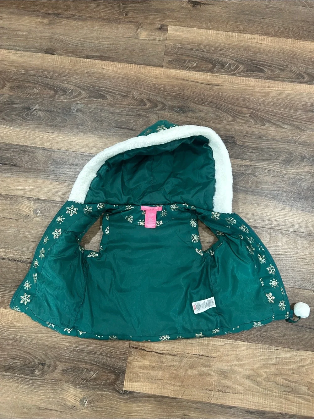 Isaac Mizrahi Girls Puffer Vest Size X-Small (4) Green Snowflake Hooded Faux Fur